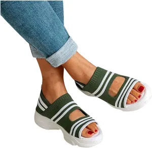 Women's Knit Wedge Sandals Summer Peep Toe Slip on Mesh Fish Mouth Sandals Ankle Elastic Strap Platform Sandal Shoes