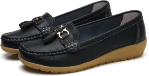 Women's Leather Breathable Moccasins Shoes, Platform Loafers Slip On Moccasins Casual Work Shoes Soft Leather Lightweight Flats Driving Shoes Comfort Walking Shoes(Size:8.5,Color:Black)