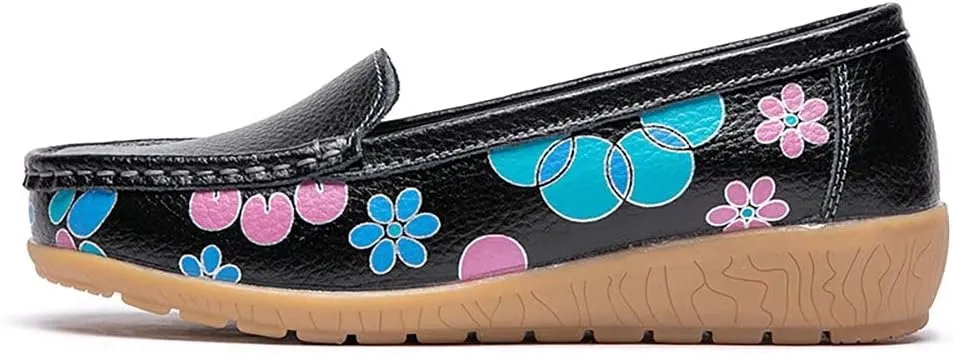 Women's Leather Loafers Driving Moccasins Casual Slip-On Boat Shoes Comfort Walking Flat Loafer for Women Wide Width