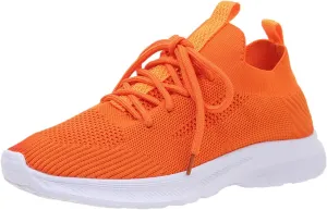 Womens Lightweight Breathable Flat Shoes Stylish Spand Summer Pumps Fashionable Woven Mesh Sports Sneakers Comfortable Red Flats (Orange)
