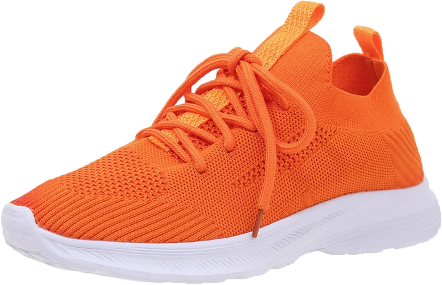 Womens Lightweight Breathable Flat Shoes Stylish Spand Summer Pumps Fashionable Woven Mesh Sports Sneakers Comfortable Red Flats (Orange)