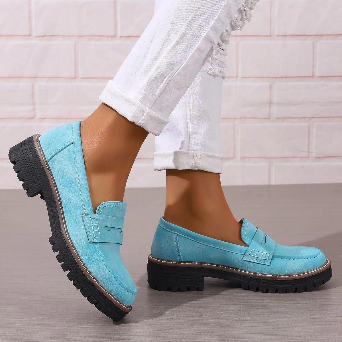 Womens Loafers Shoes Platform Chunky Penny Loafer Lug Sole Comfortable Slip On Work Office Business Casual Dress Shoes, US Size 5-11
