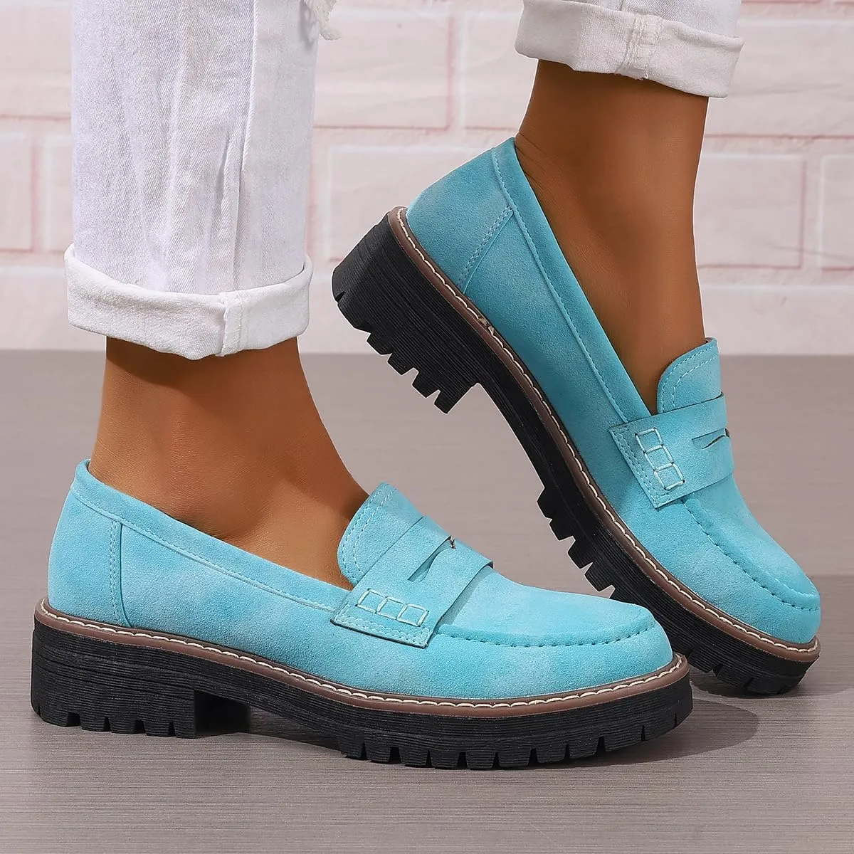 Womens Loafers Shoes Platform Chunky Penny Loafer Lug Sole Comfortable Slip On Work Office Business Casual Dress Shoes, US Size 5-11