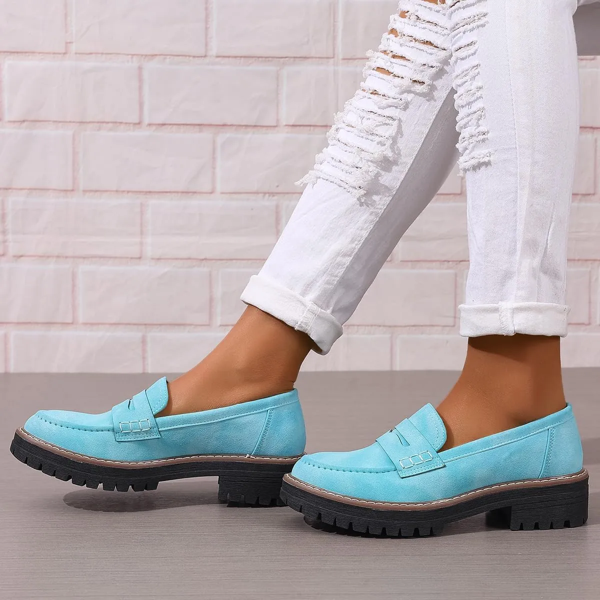 Womens Loafers Shoes Platform Chunky Penny Loafer Lug Sole Comfortable Slip On Work Office Business Casual Dress Shoes, US Size 5-11