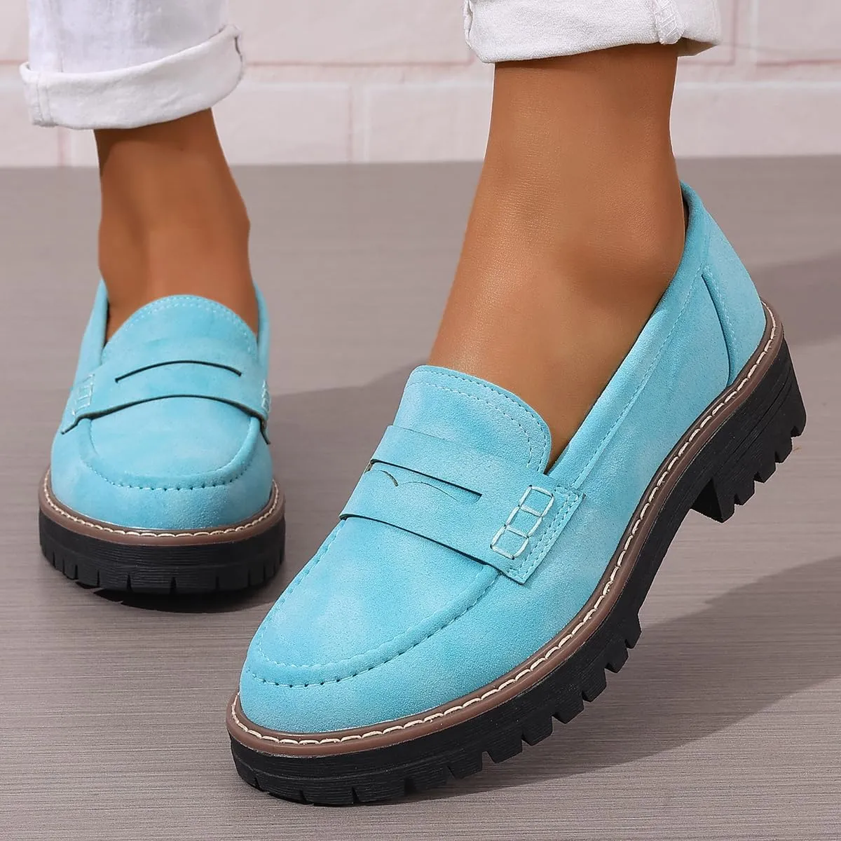 Womens Loafers Shoes Platform Chunky Penny Loafer Lug Sole Comfortable Slip On Work Office Business Casual Dress Shoes, US Size 5-11