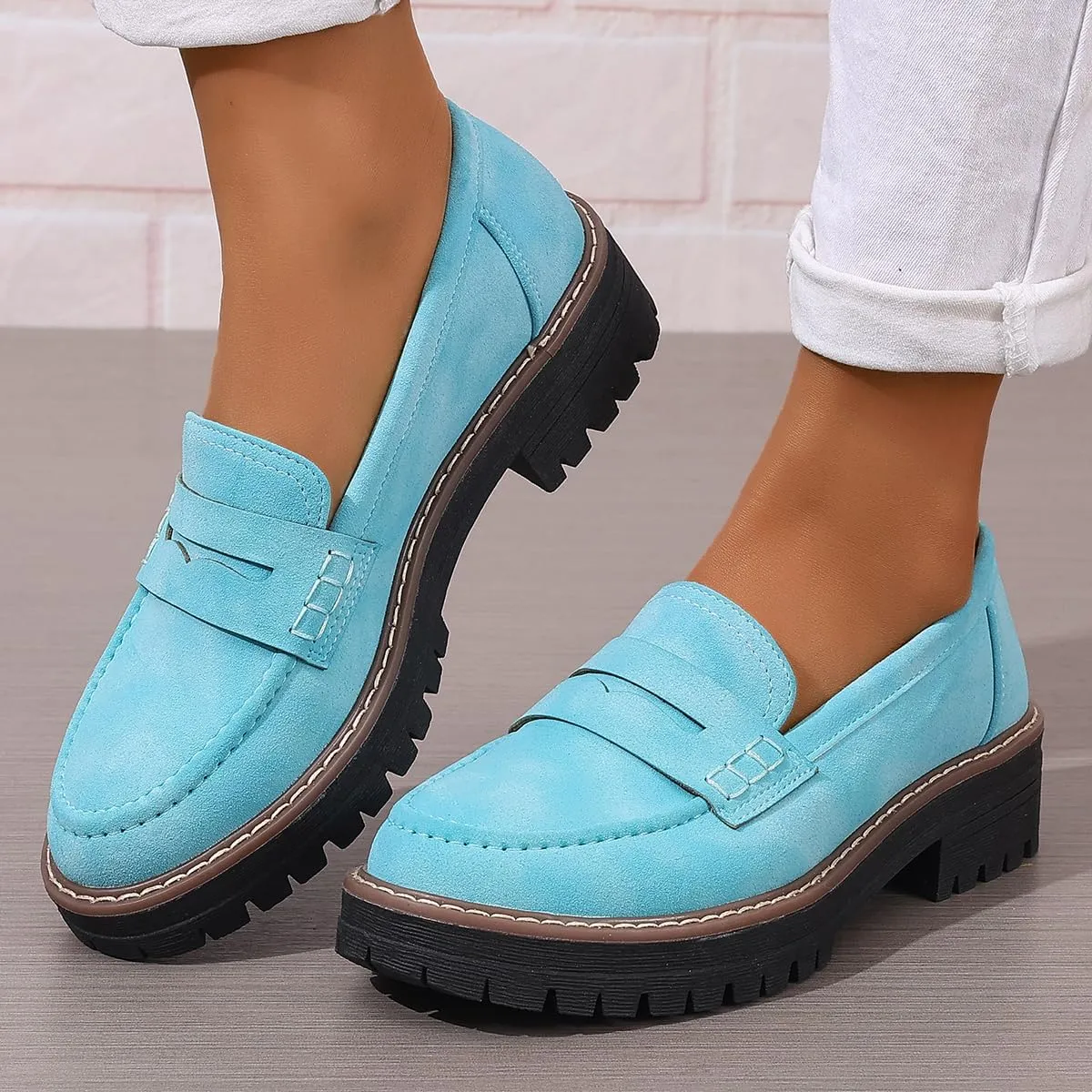 Womens Loafers Shoes Platform Chunky Penny Loafer Lug Sole Comfortable Slip On Work Office Business Casual Dress Shoes, US Size 5-11