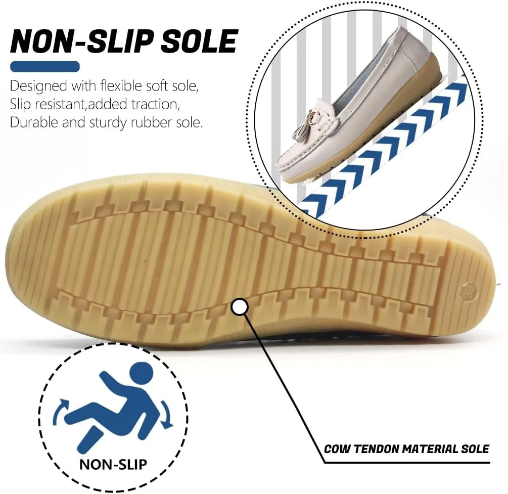 Women's Loafers Slip On Moccasins Casual Round Toe Soft Leather Lightweight Flats Driving Shoes Comfort Walking Shoes