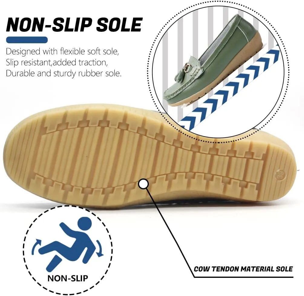 Women's Loafers Slip On Moccasins Casual Round Toe Soft Leather Lightweight Flats Driving Shoes Comfort Walking Shoes