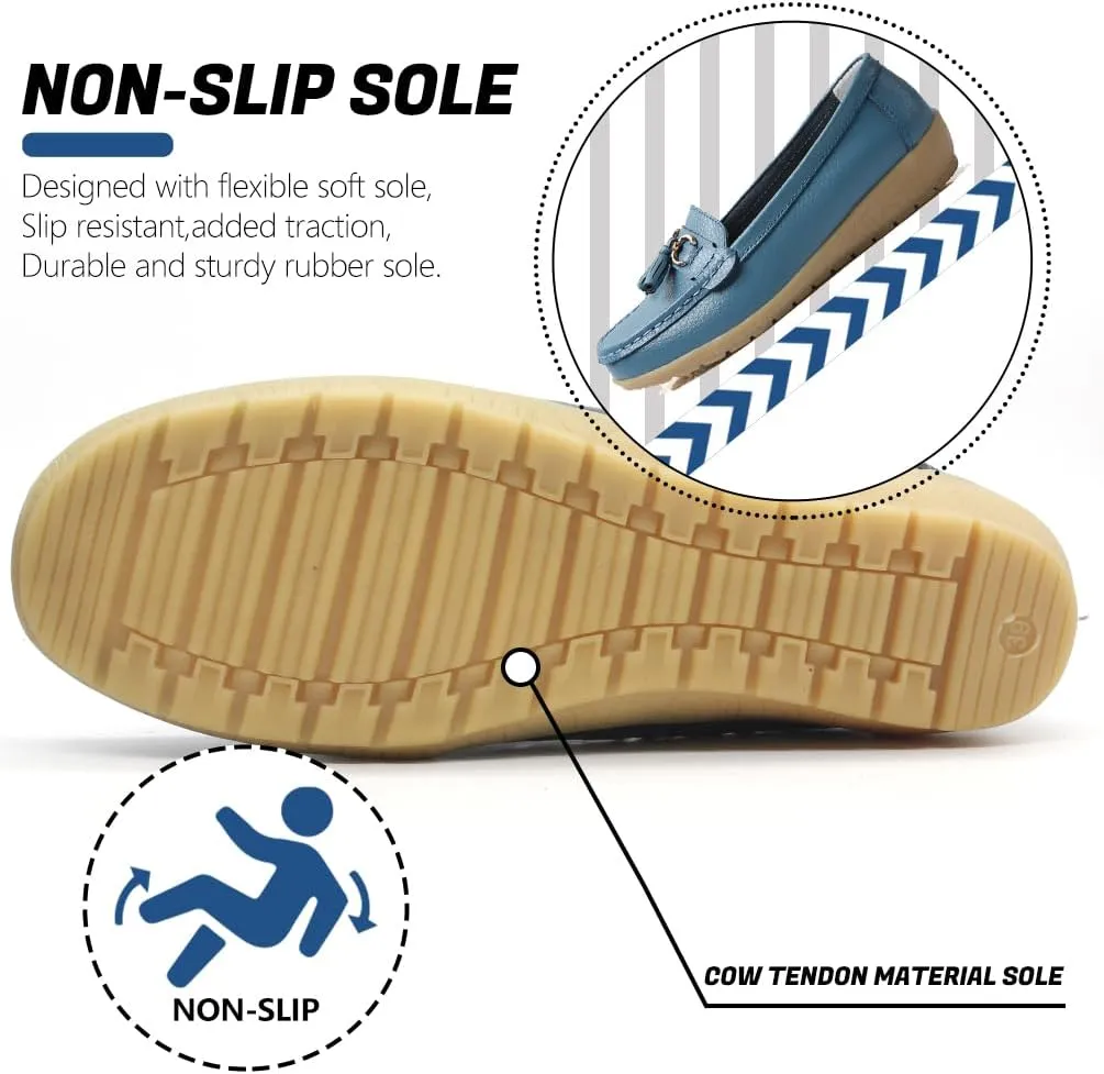 Women's Loafers Slip On Moccasins Casual Round Toe Soft Leather Lightweight Flats Driving Shoes Comfort Walking Shoes