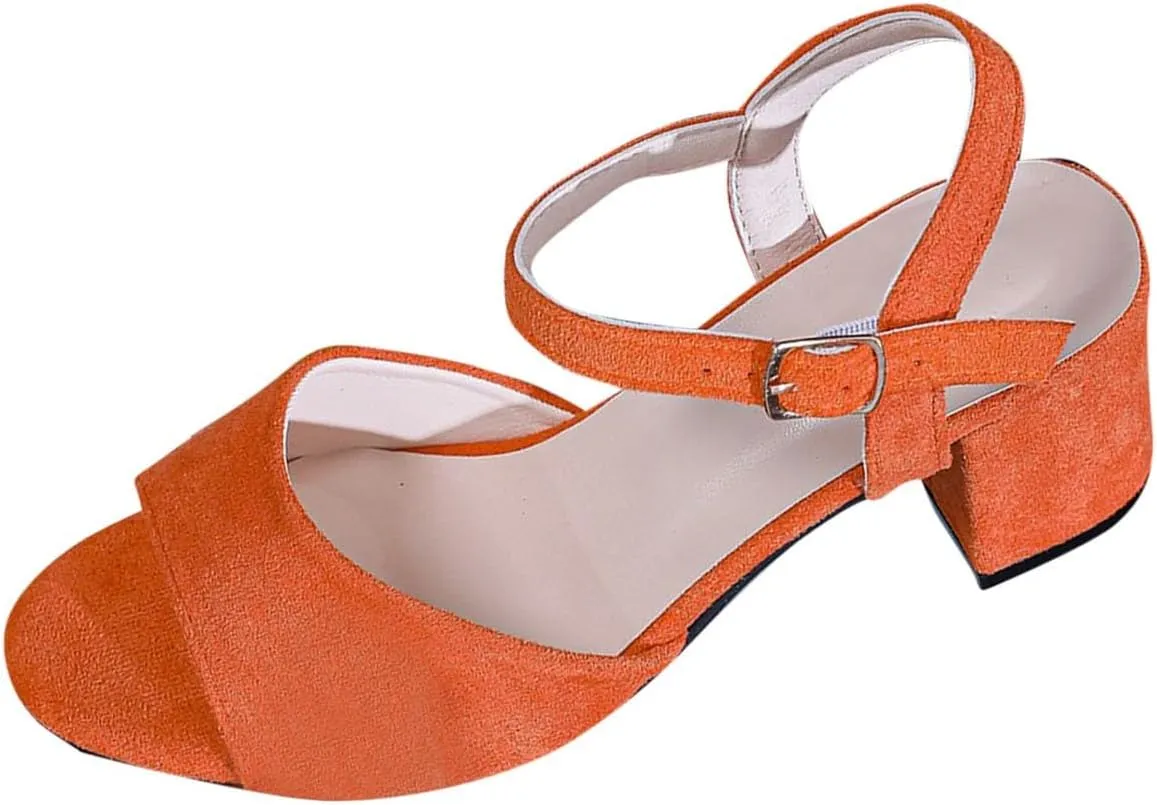 Women's Low Block Heels for Women Fishmouth Ankle Strap Chunky Heel Sandals Satin Ballroom Latin Salsa Dance Shoes