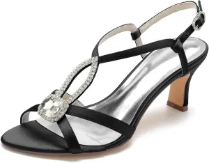 Women's Low Heels Bridal Wedding Sandals Heels Open Toe Ankle Strap Bridal Rhinestone Dress Women Shoes 6.5Cm