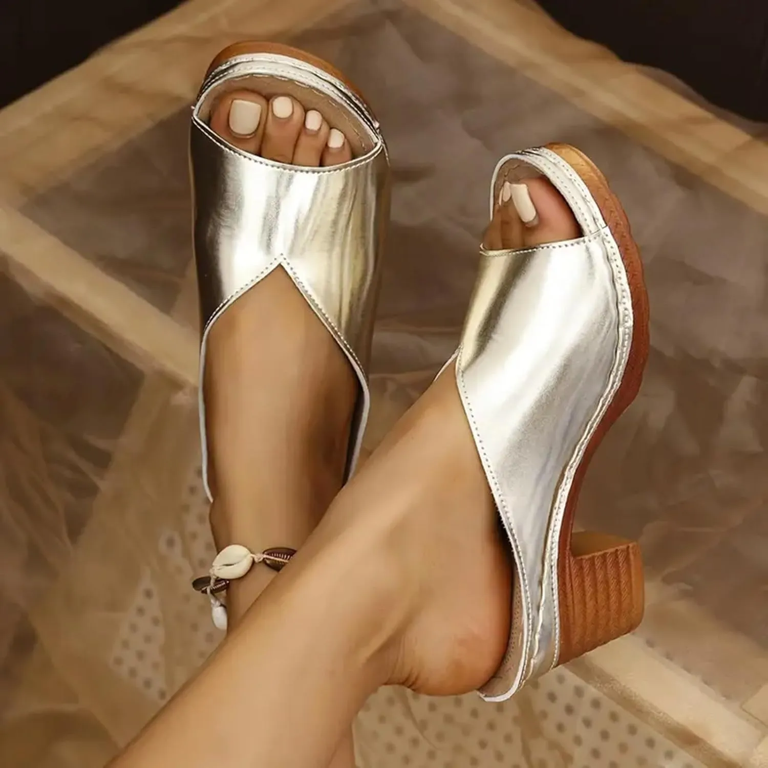 Women's Low Wedge Heels Summer Dressy Platform Sandals Ankle Strap Open Toe Slip On Flower Shoes Cute Comfy Wedges Sandal Beach Bohemian Wedding Breathable Fashion Trendy 2025 Elastic