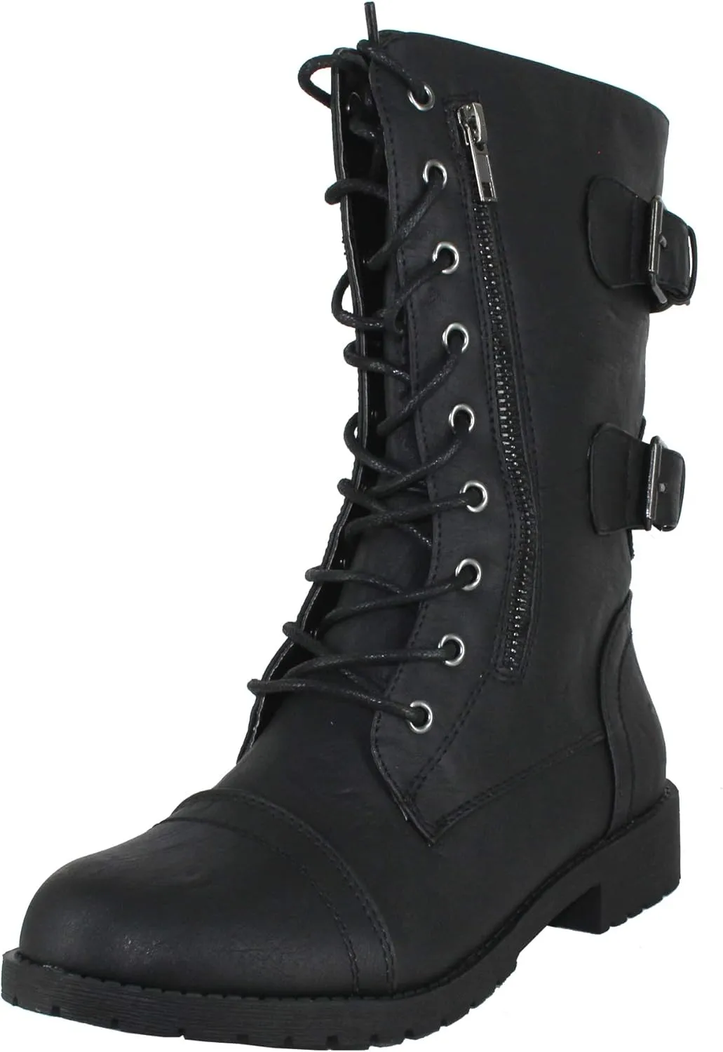 Womens Mango Round Toe Military Lace up Knit Ankle Cuff Low Heel Vegan Combat Boots