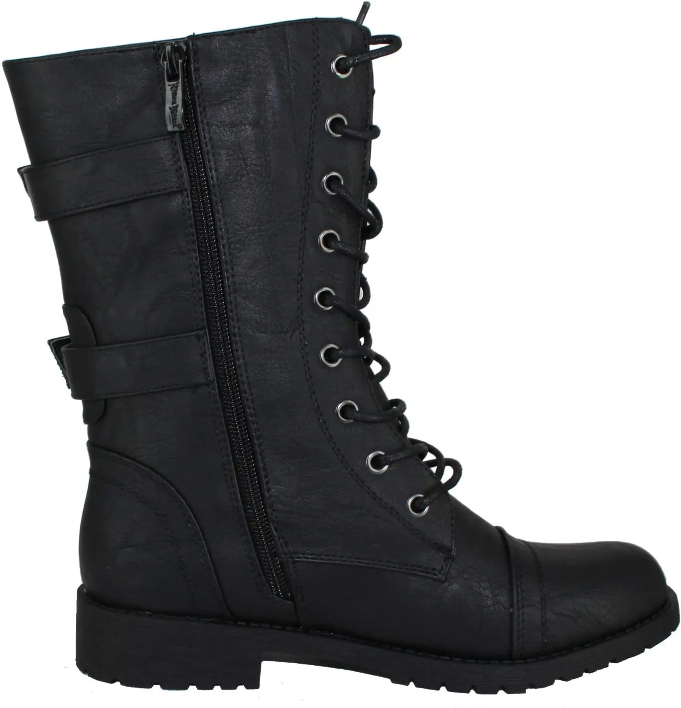 Womens Mango Round Toe Military Lace up Knit Ankle Cuff Low Heel Vegan Combat Boots