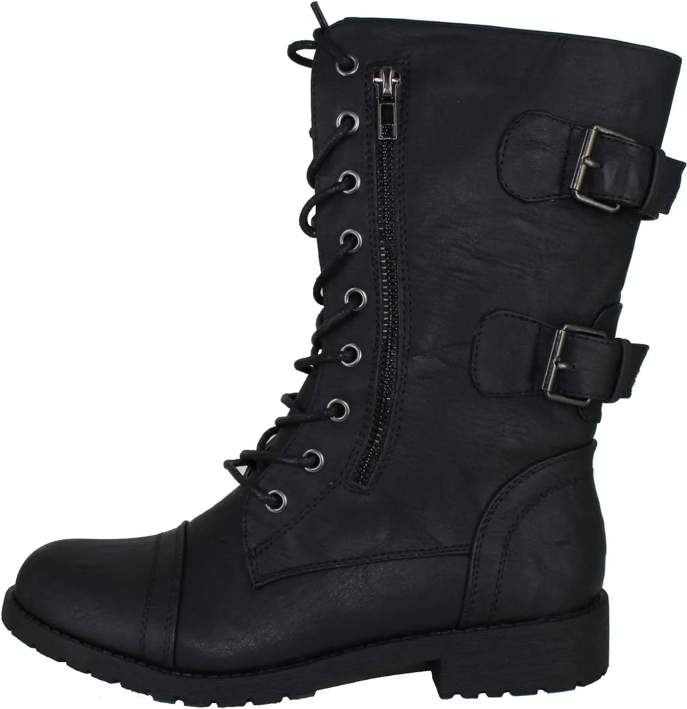 Womens Mango Round Toe Military Lace up Knit Ankle Cuff Low Heel Vegan Combat Boots