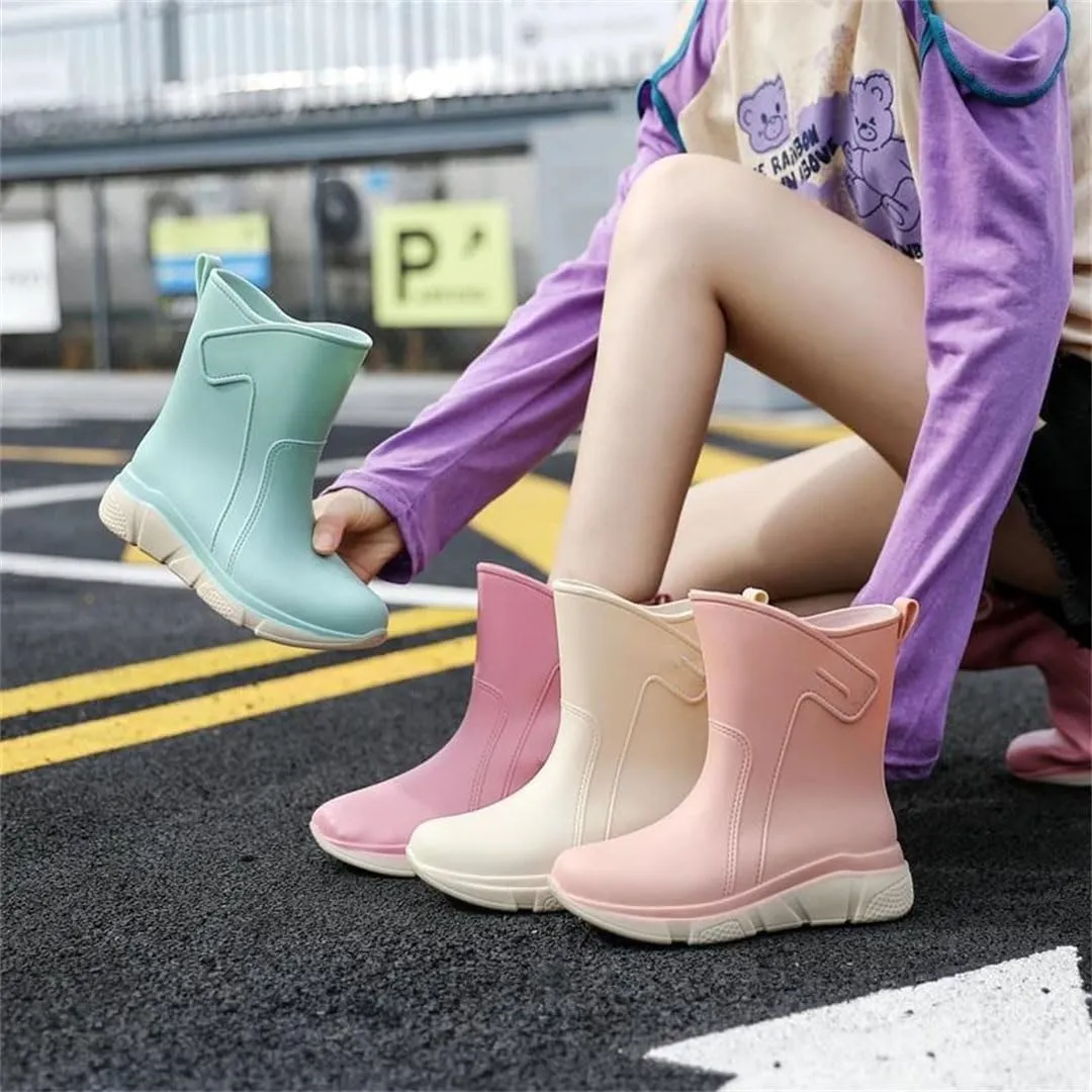 Women's Mid-Calf Rain Boots Work Rubber Shoes Outdoor Fishing Non-Slip Four Rainy Day Outdoor Wea