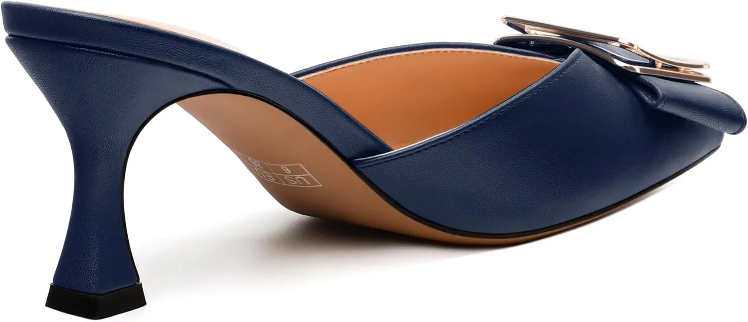 Women's Mules, Buckle Pointed Toe High Heels, Fashion Slide Sandals for Daily Working Dating