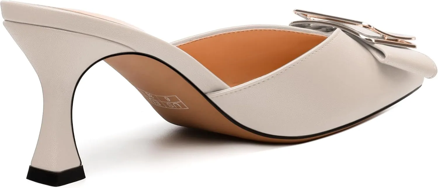 Women's Mules, Buckle Pointed Toe High Heels, Fashion Slide Sandals for Daily Working Dating