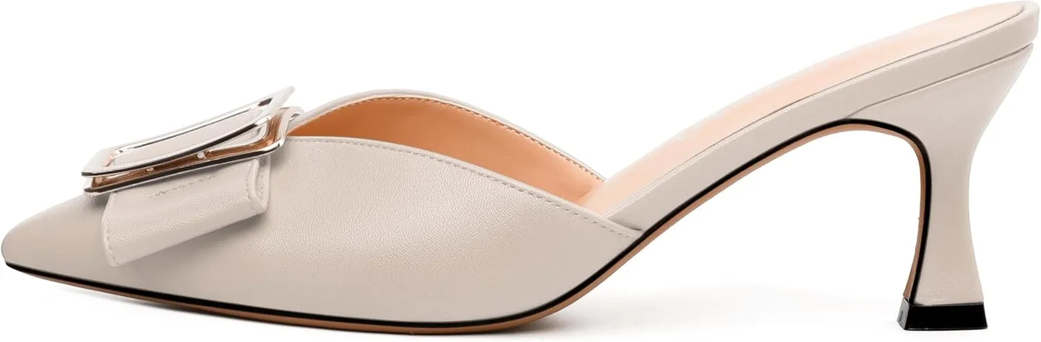 Women's Mules, Buckle Pointed Toe High Heels, Fashion Slide Sandals for Daily Working Dating