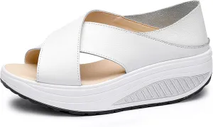 Women's Open Toe Crossover Platform Rocker Sandals,Fish Mouth Wedge Slip-on Casual Outdoor Beach Slipper Comfort Arch Support Walking Sandals