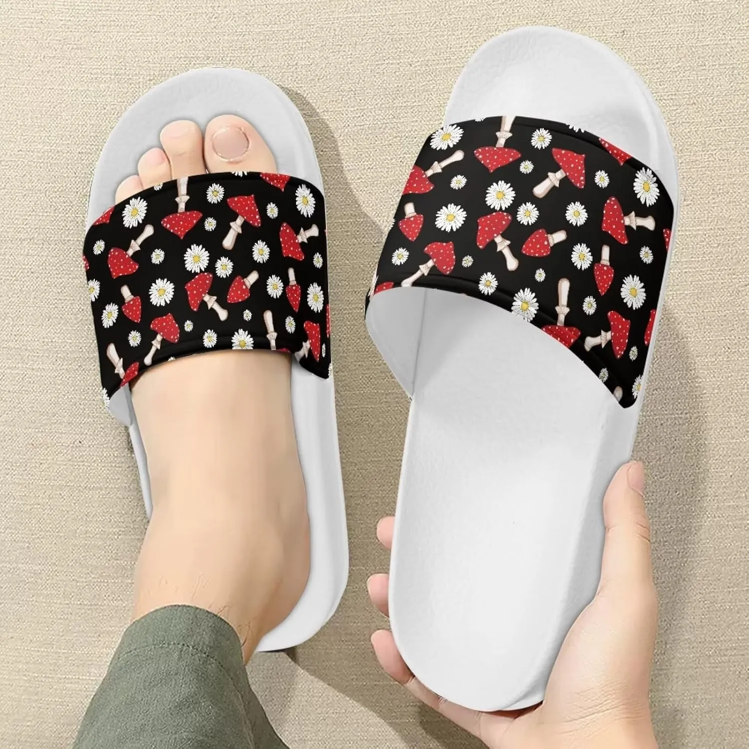 Womens Pillow House Comfy Slide Sandals Open Toe White Flat Shoes Leather Slip On Sandals Quick Drying Slippers Pain Relief Footwear Easy to Clean