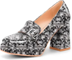 Women's Platform Chunky High Heel Loafers Patent Leather Buckle Pumps Office Dress Shoes