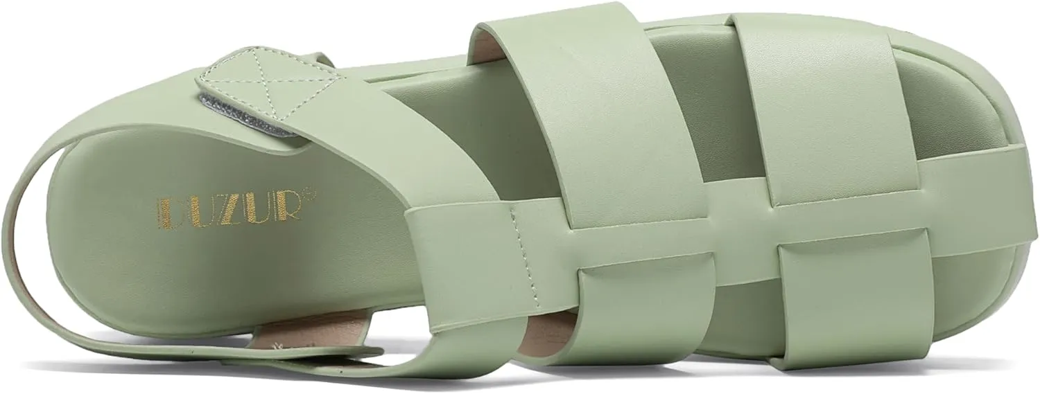 Womens Platform Fisherman Wedge Sandals,Lady Cute Square Toe Trendy Cute Dressy Casual Summer Comfortable Memory Foam Leather Strappy Holiday High Heel Beach Shoe