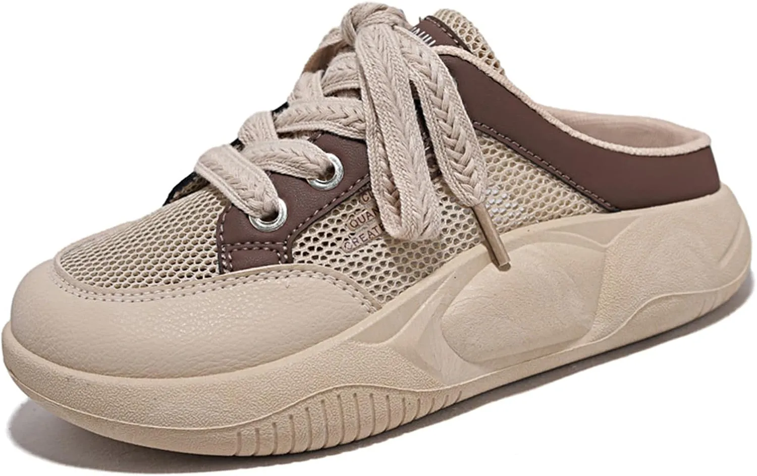 Women's Platform Lace Mesh Casual Mule Shoes,Closed Round Toe Lace Up Slip-On Non-Slip Walking Shoes with Arch Support Lightweight Breathable Outdoor Slippers Sneakers