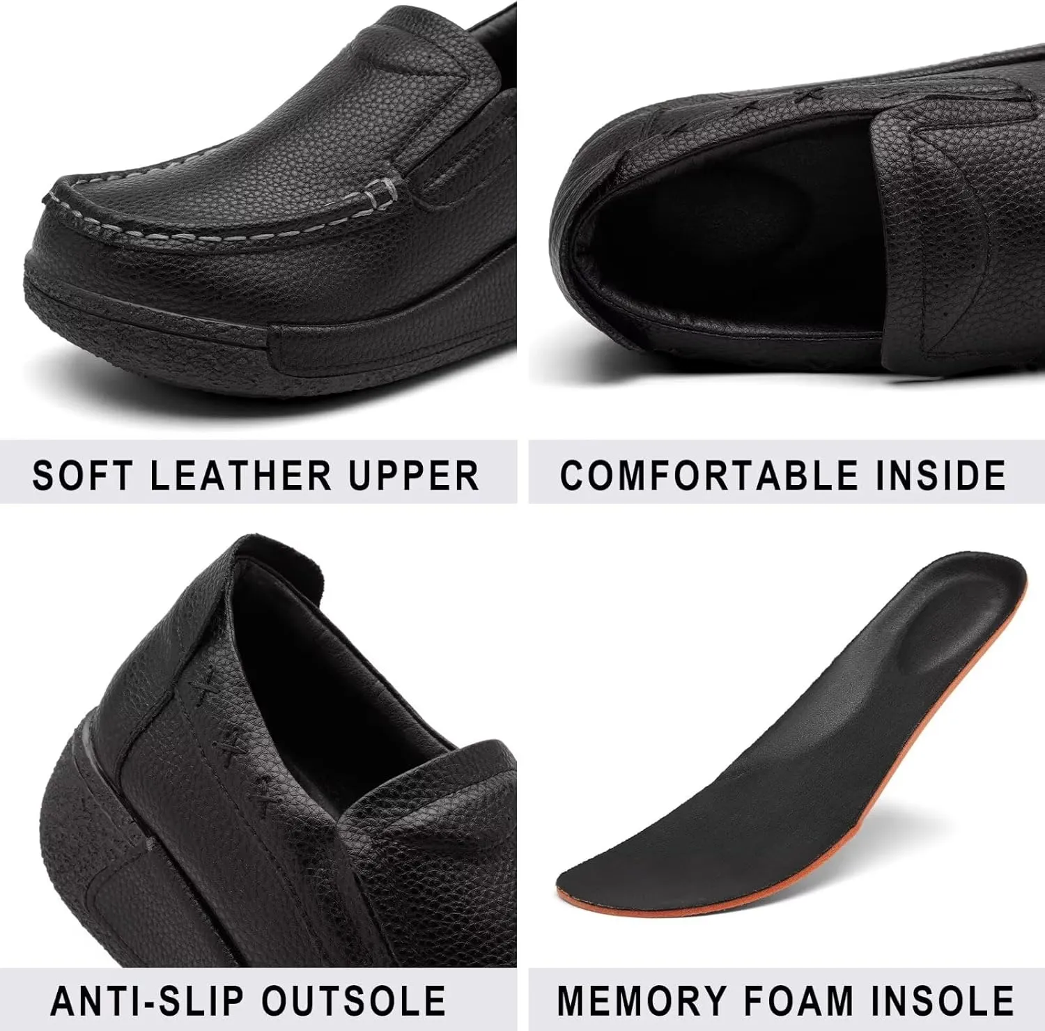 Women's Platform Leather Loafer Dress Walking Slip-On Comfort Chunky Work Shoes