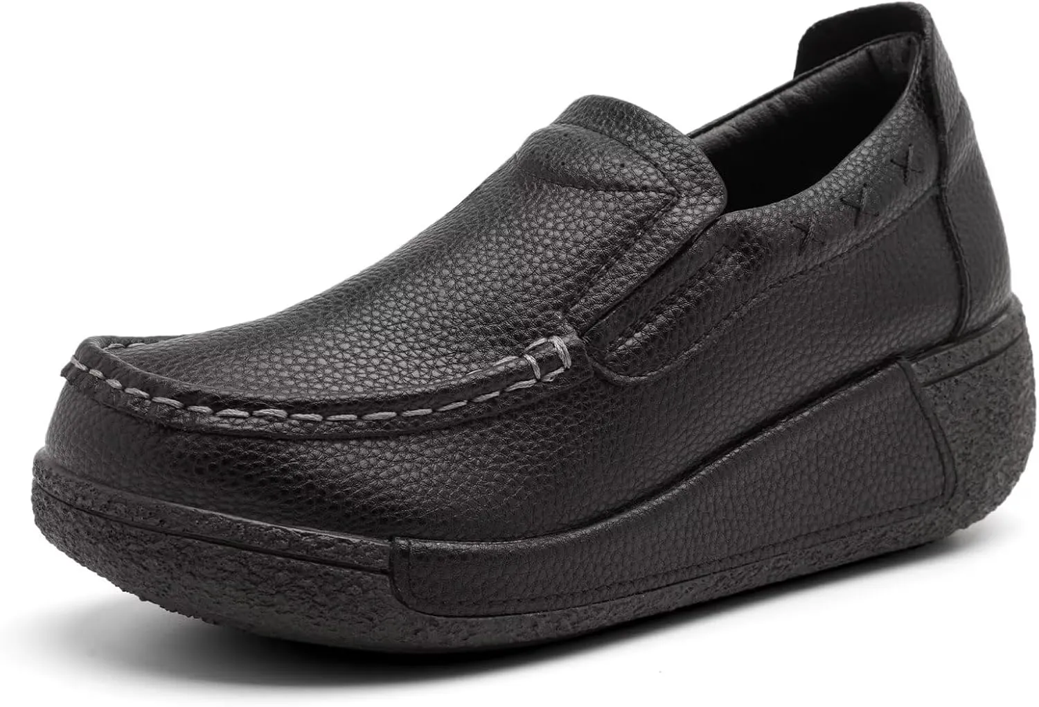 Women's Platform Leather Loafer Dress Walking Slip-On Comfort Chunky Work Shoes