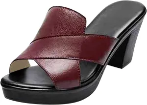 Women's Platform Sandals Slingback Fish Mouth Mules Leather Cross Strap Dress Shoes Open Toe Slip On High Chunky Heels Sandals