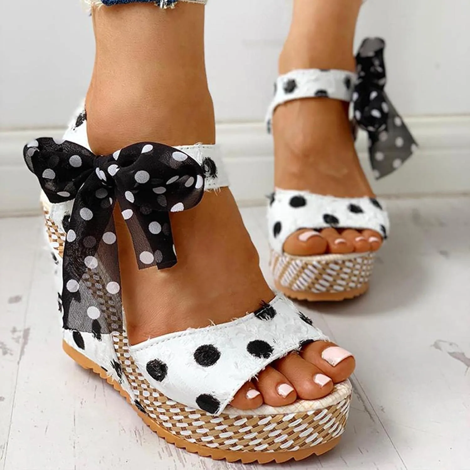 Women's Platform Sandals Wedge Open Toe Ankle Strap Lace Wedding Bridesmaid Shoes Bohemia Wide Width Close Toe Dressy Summer