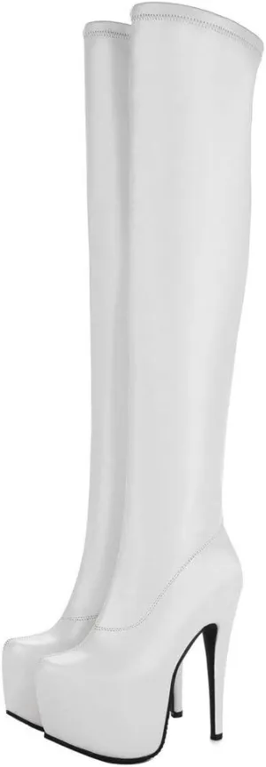 Womens Platform Thigh High Stiletto Heel Boots Round Toe Over The Knee Boots with Side Zipper