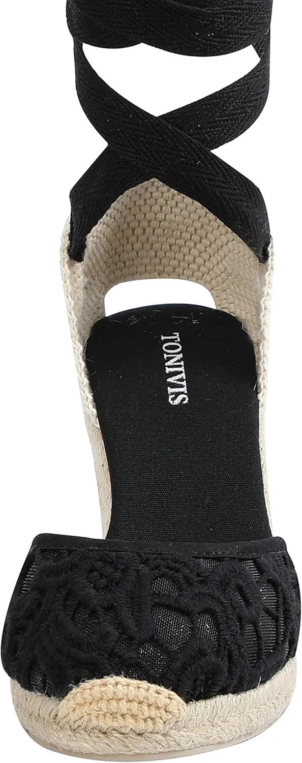 Women’s Platform Wedges Espadrilles, 3" Wedge, Soft Ankle-Tie Strap, Closed Toe, Classic Summer Sandals