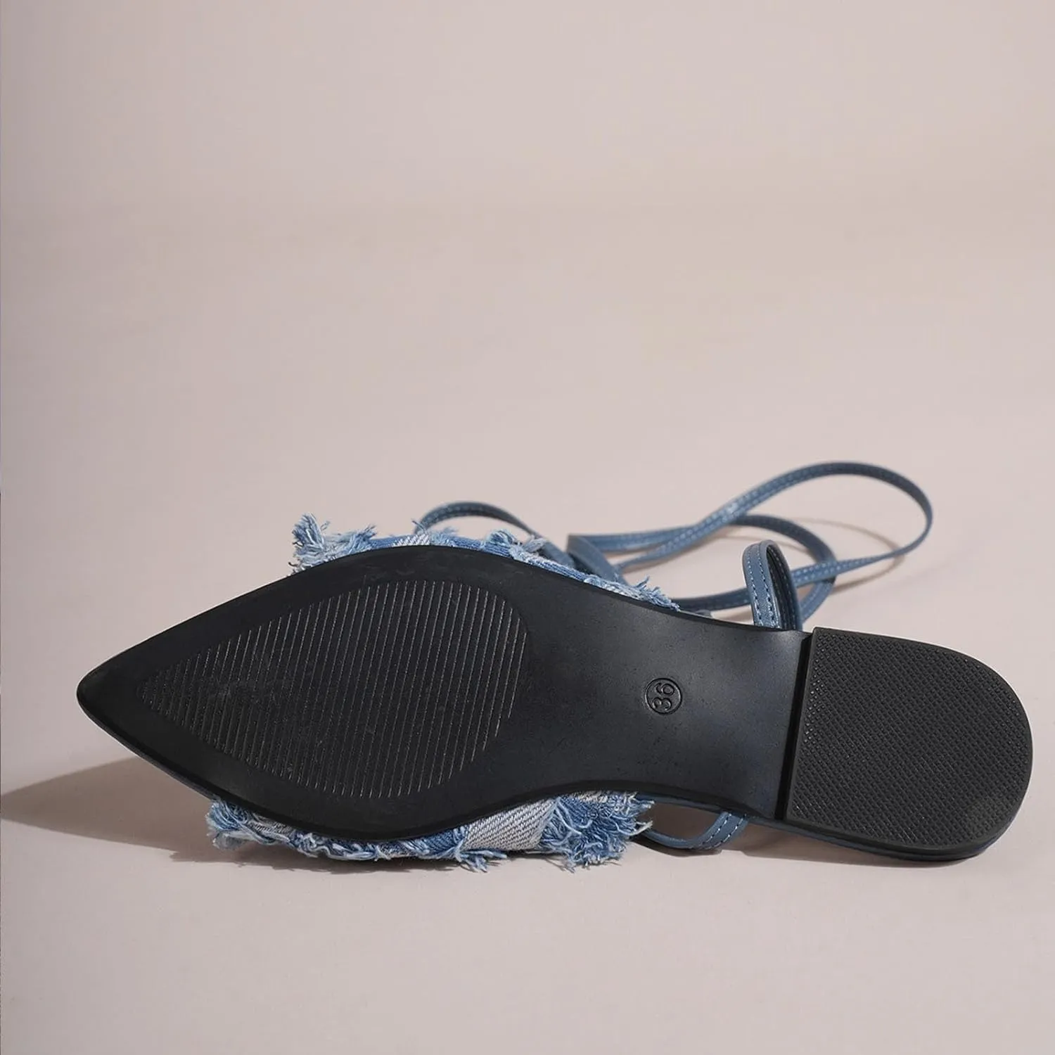 Women's Pointed Toe Denim Strappy Sandals,Cute Tassels Checkered Jean Flat Gladiator Slippers Sandals