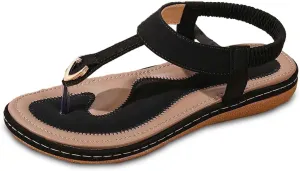 Women's Sandals Comfortable Bohemian Dressy Summer Flat Thong Sandal Casual Ankle Strap Elastic Slip on Beach Sandals for Women
