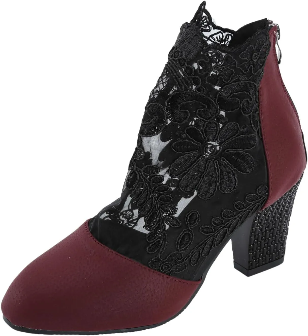 Womens sandals comfortable Dress Shoes Women's Close Toe High Heels Round Toe Floral & Lace Mesh Breathable Shoes
