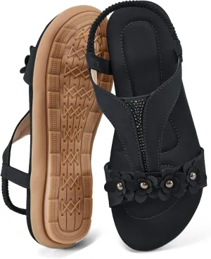 Womens Sandals Dressy Flats: Elastic Ankle Strap Comfortable Sandals for Women Open Toe Summer Walking Beach Flat