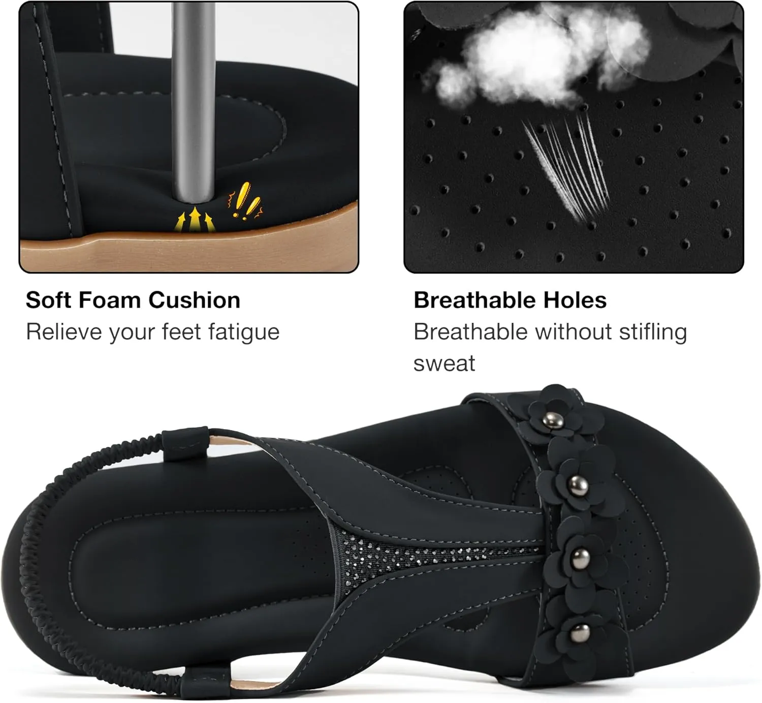 Womens Sandals Dressy Flats: Elastic Ankle Strap Comfortable Sandals for Women Open Toe Summer Walking Beach Flat