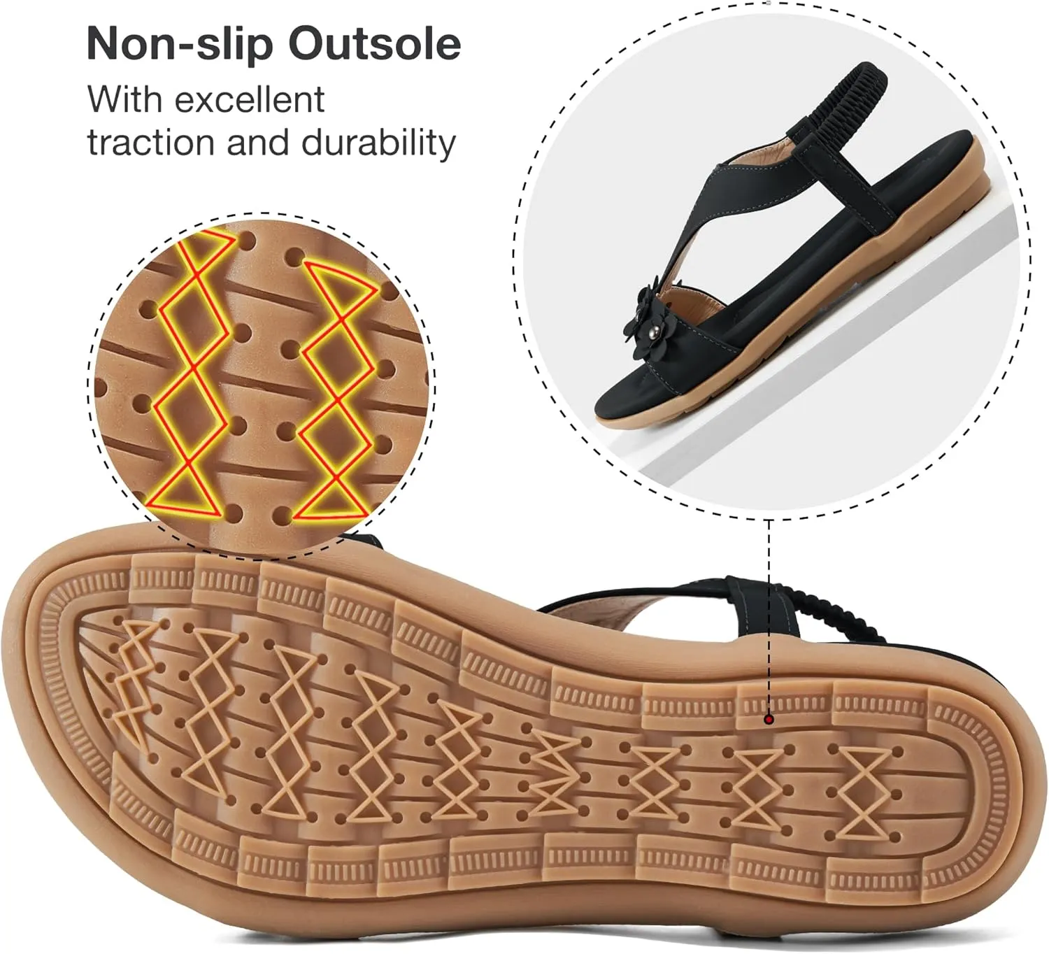 Womens Sandals Dressy Flats: Elastic Ankle Strap Comfortable Sandals for Women Open Toe Summer Walking Beach Flat