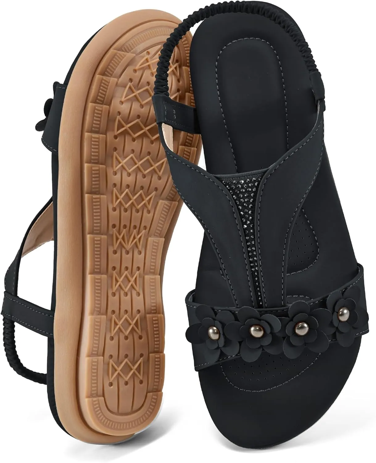 Womens Sandals Dressy Flats: Elastic Ankle Strap Comfortable Sandals for Women Open Toe Summer Walking Beach Flat