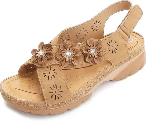 Womens Sandals Dressy Flower Ankle Strap Platform Sandals Summer Casual Open Toe Arch Support Sandal Bohemian Slip on Shoes