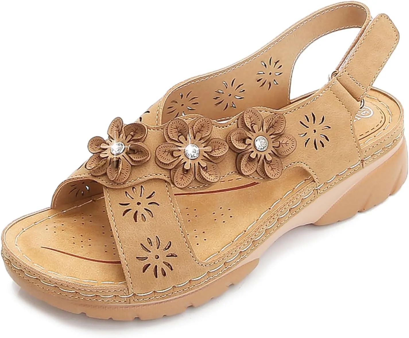 Womens Sandals Dressy Flower Ankle Strap Platform Sandals Summer Casual Open Toe Arch Support Sandal Bohemian Slip on Shoes