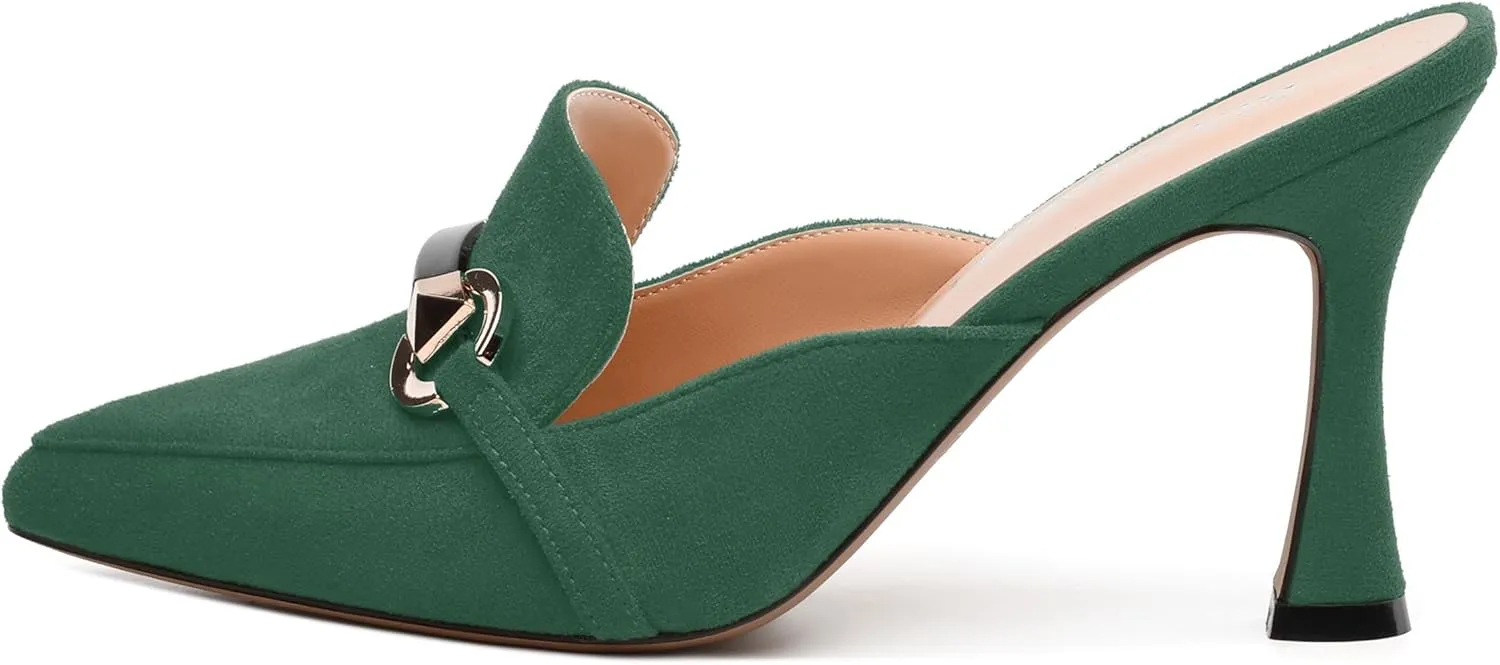 Women's Sandals, Pointed Closed Toe High Heels, Chains Buckle Fashion Mules for Wedding Party Working