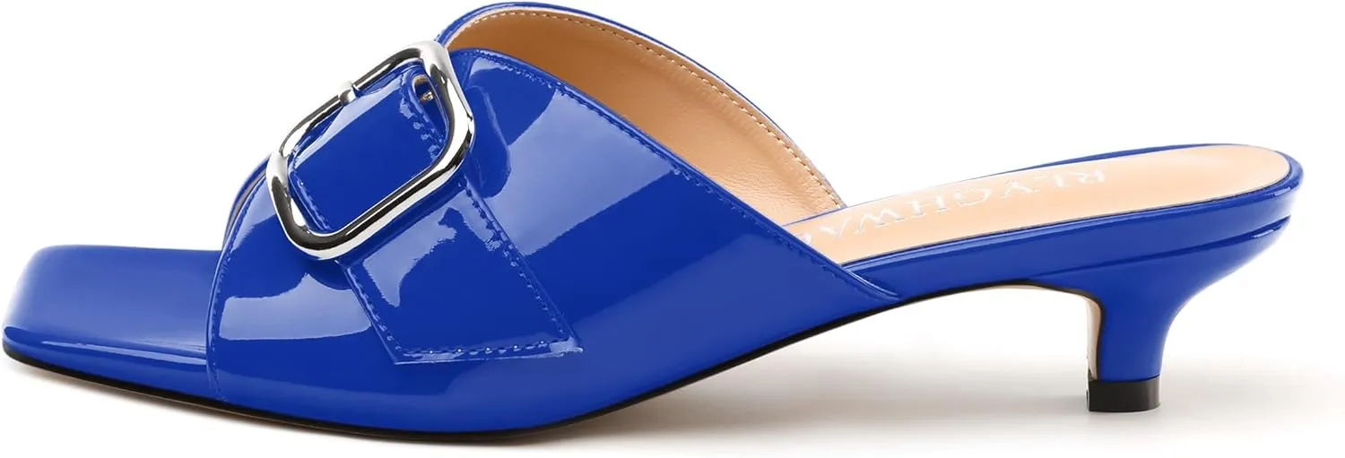 Women's Sandals, Square Open Toe Kitten Low Heels Slide Sandal, Fashion Solid Patent Mules Sandals