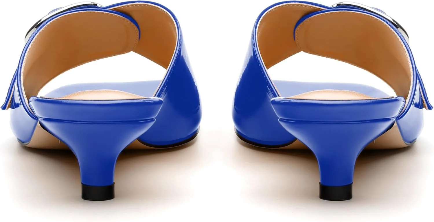 Women's Sandals, Square Open Toe Kitten Low Heels Slide Sandal, Fashion Solid Patent Mules Sandals