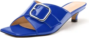 Women's Sandals, Square Open Toe Kitten Low Heels Slide Sandal, Fashion Solid Patent Mules Sandals