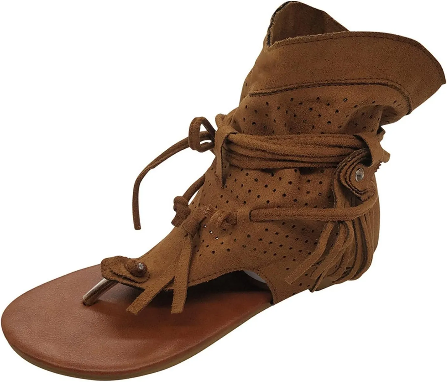Women'S Sandals Tassel Ankle Boots, Retro Bohemian Sandals Beach Travel Shoes Clip Toe Flip Flops High Top Flat Casual Dressy Sandals