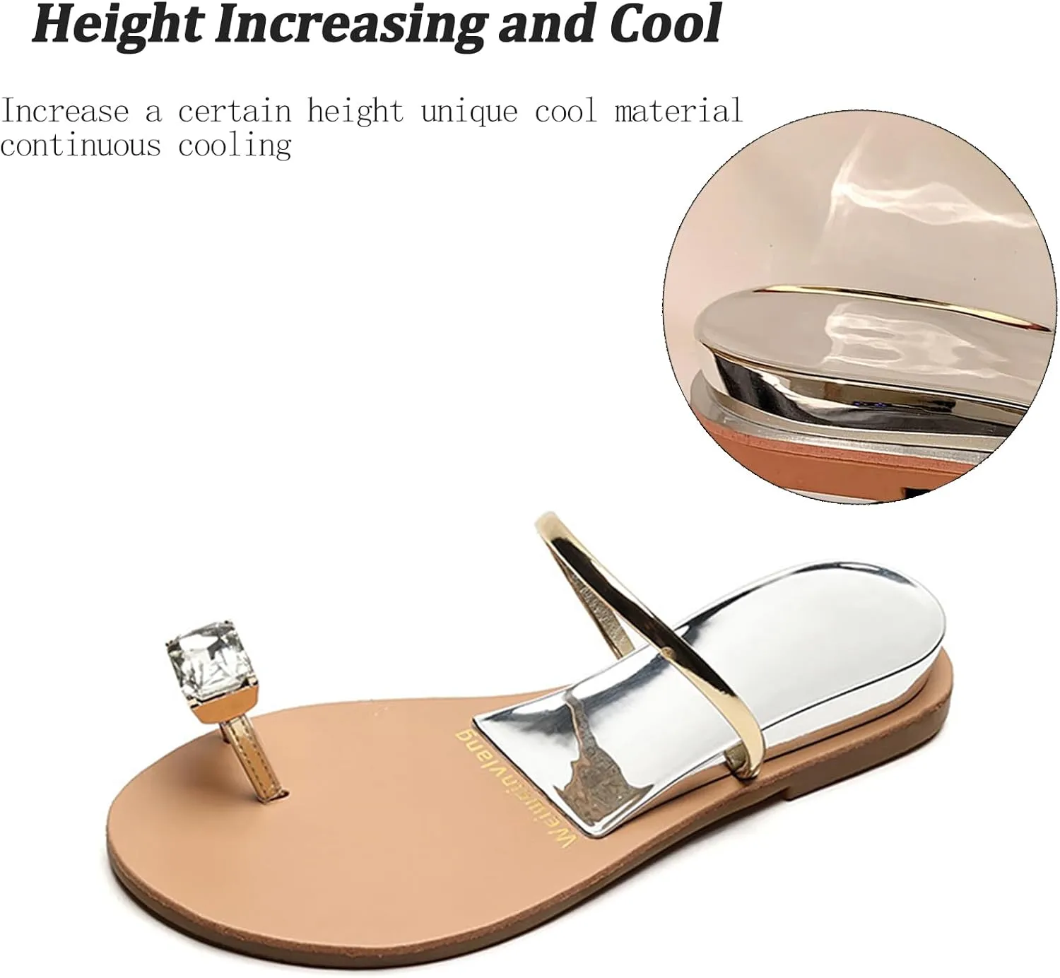 Womens Silver Rhinestone Beach Wedding Summer Jeweled Sandals Slip on Toe Ring Loop Bling Jelly Flat Gladiator Sandals Dress Dressy Wedges Bohemia Flip Flops Thong Sandal