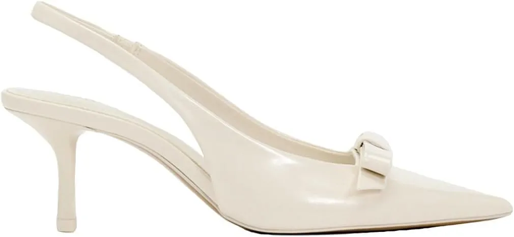 Women's Slingback High Heels Mules Faux Patent Leather Pump Bow Detail Buckle Closure Thin Heel Pointed Toe Wedding Party Office Dance Dress Shoes